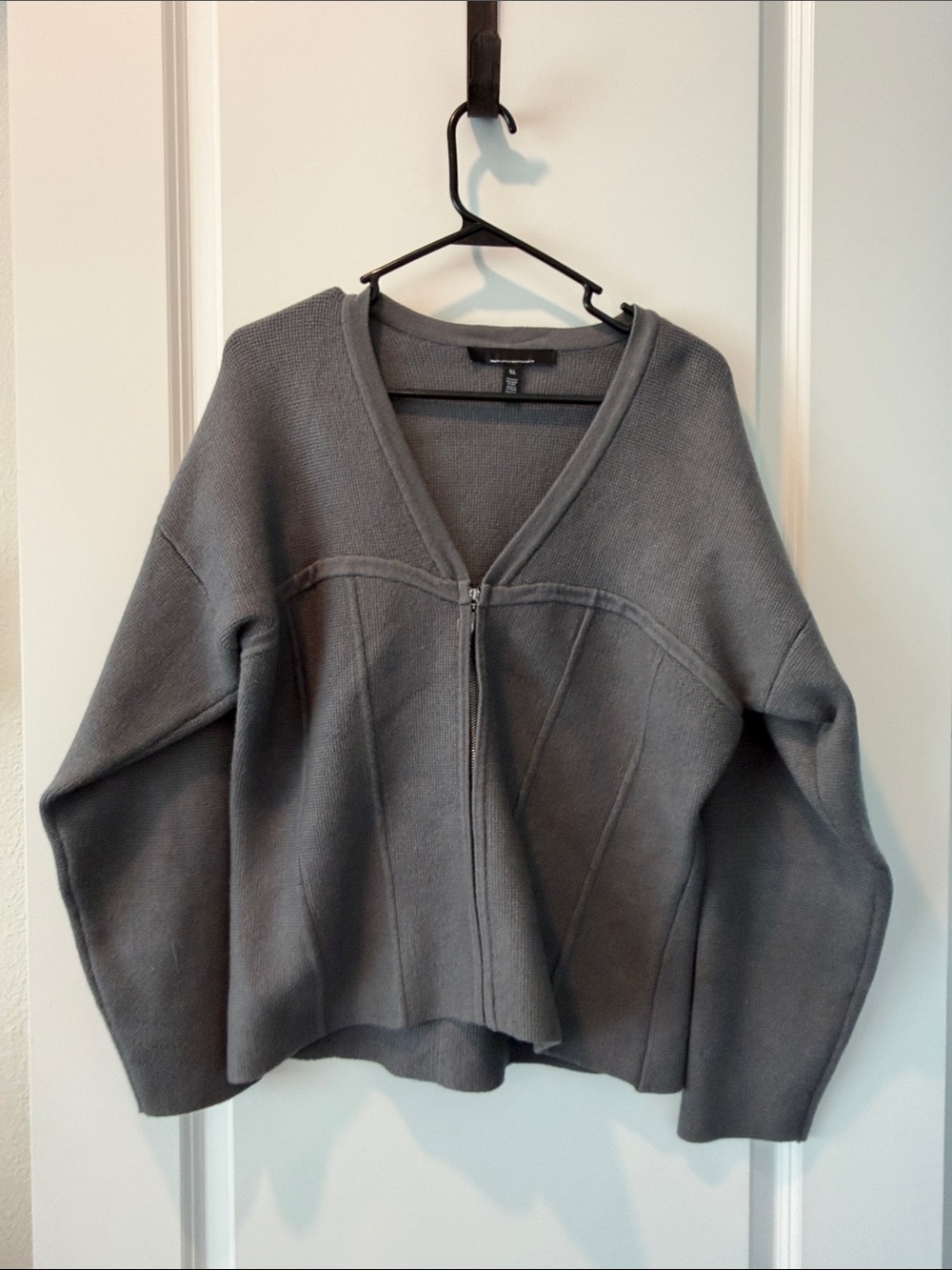 White House Black Market Gray Zip-Front Women's Sweater Cardigan